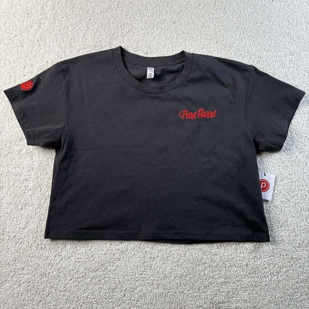 Pure Barre Crop Tee Women's Size XS Work Out T-Shirt Black Red Embroidered